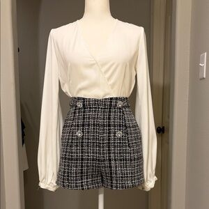 Elegant Black and White Tweed Romper